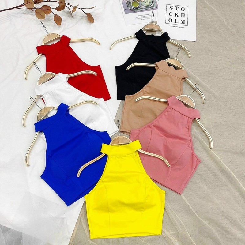 áo croptop cổ lọ yếm có mút ngực thun xịn mẫu mới 2021