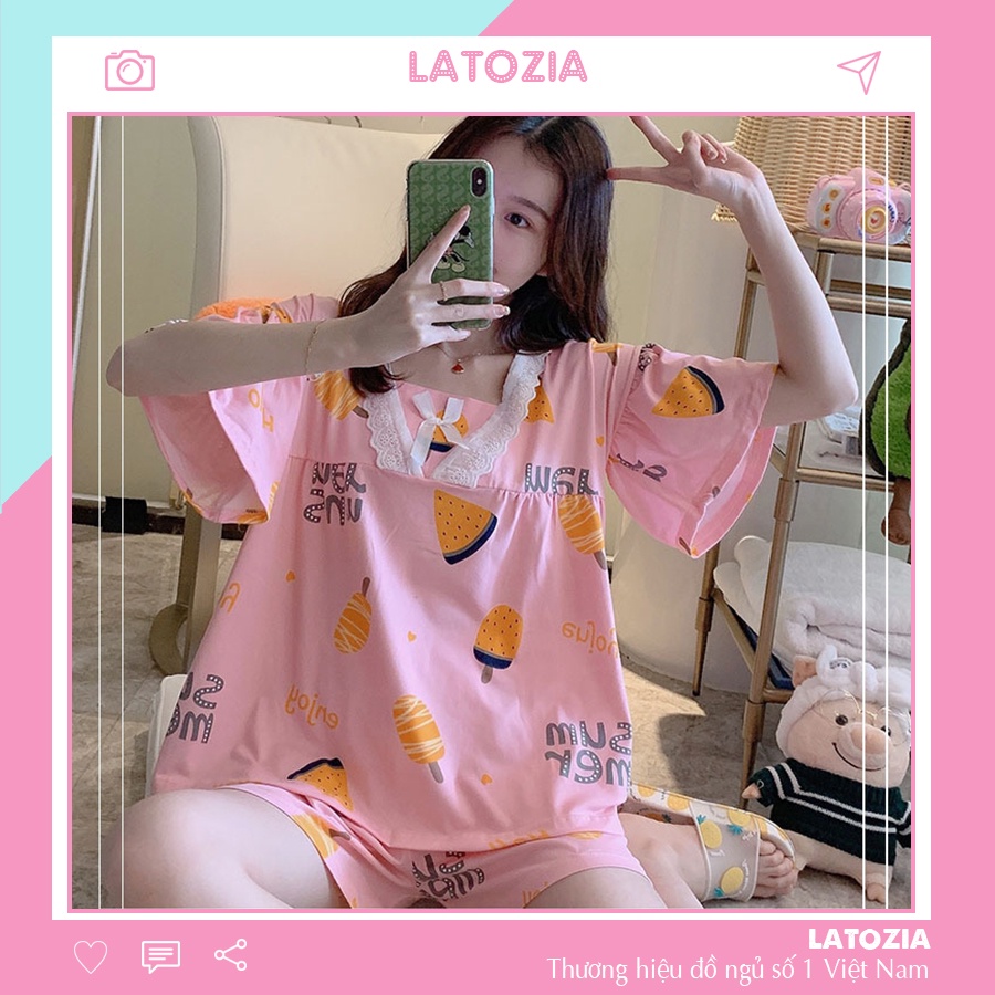Đồ Bộ Nữ Pijama Mặc Nhà Cộc Tay Hoạt Hình Phối Nơ Cực Xinh LATOZIA BĐN14 | BigBuy360 - bigbuy360.vn