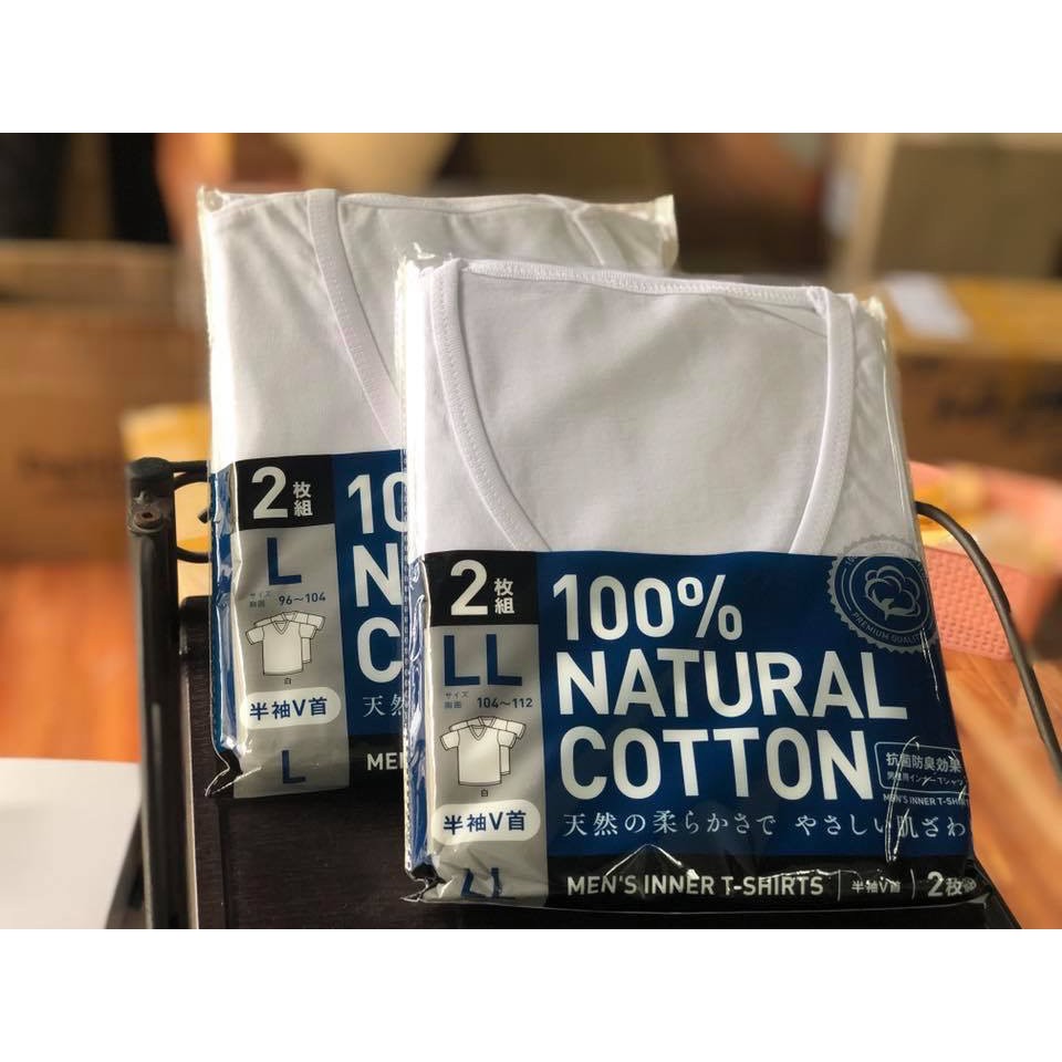 Set 2 áo lót nam 100% cotton kháng khuẩn - mẫu cổ tim size LL,L,M