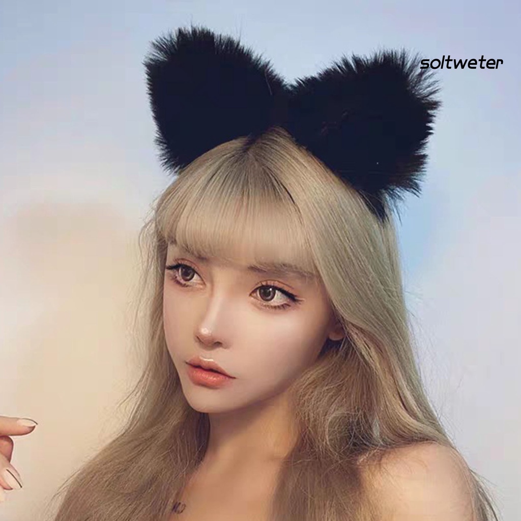 Băng Đô Cài Tóc Tai Mèo Bằng Vải Bông Dễ Thương Cho Hóa Trang