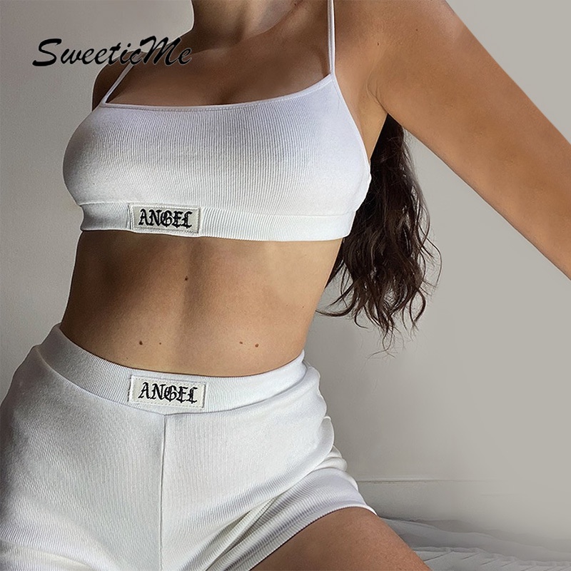 Set áo hai dây croptop và quần đùi phong cách năng động trẻ trung mới dành cho nữ