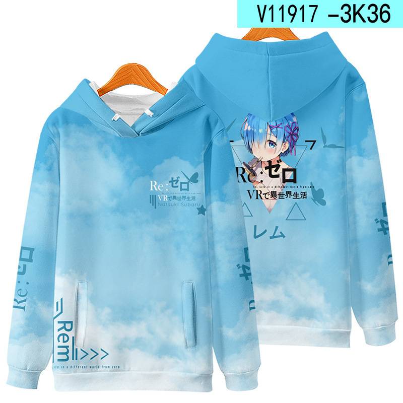 Áo Hoodie Tay Dài Dáng Rộng In Hình Anime GP41 Re Zero Rem Ram PG41 Thời Trang Cho Nam Và Nữ