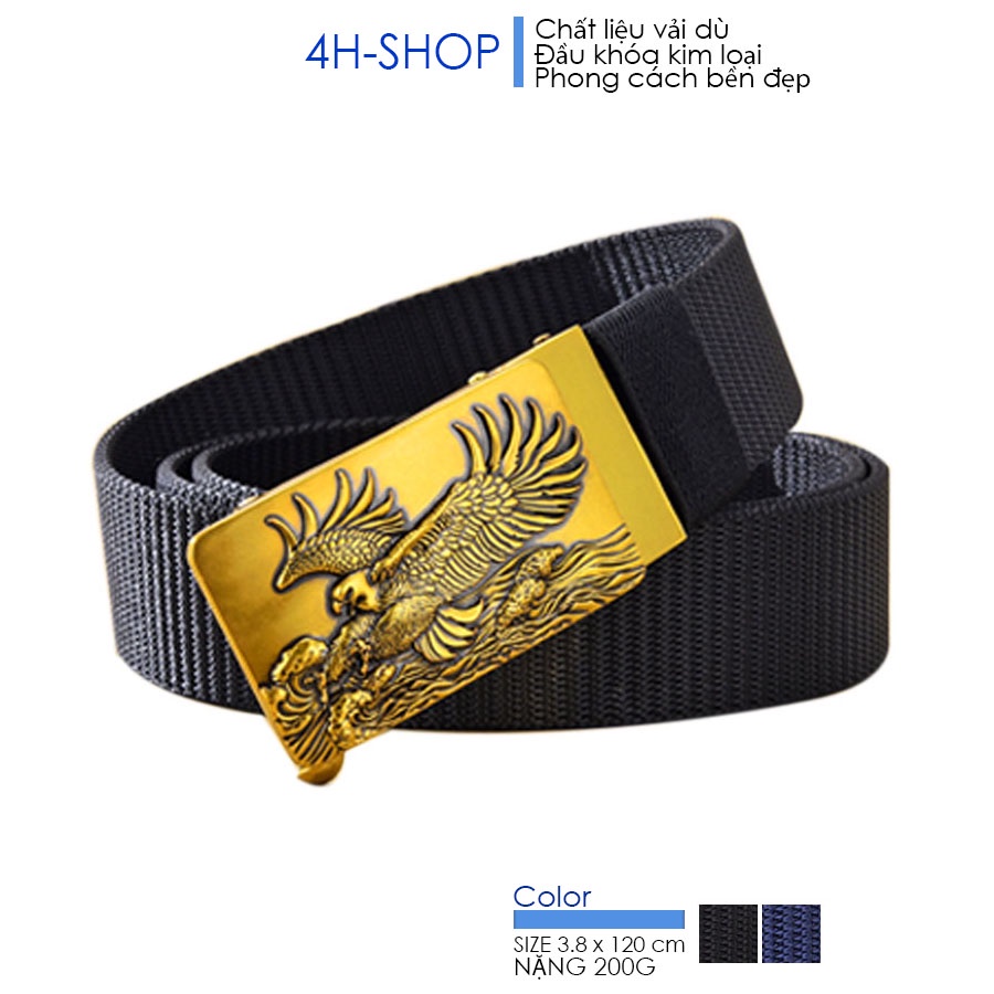 Thắt lưng nam vải dù , khóa kim loại mạ vàng hình đại bàng tung cánh chỉnh dây tự động 4 x 7 cm dây 3.5 x 120 cm.