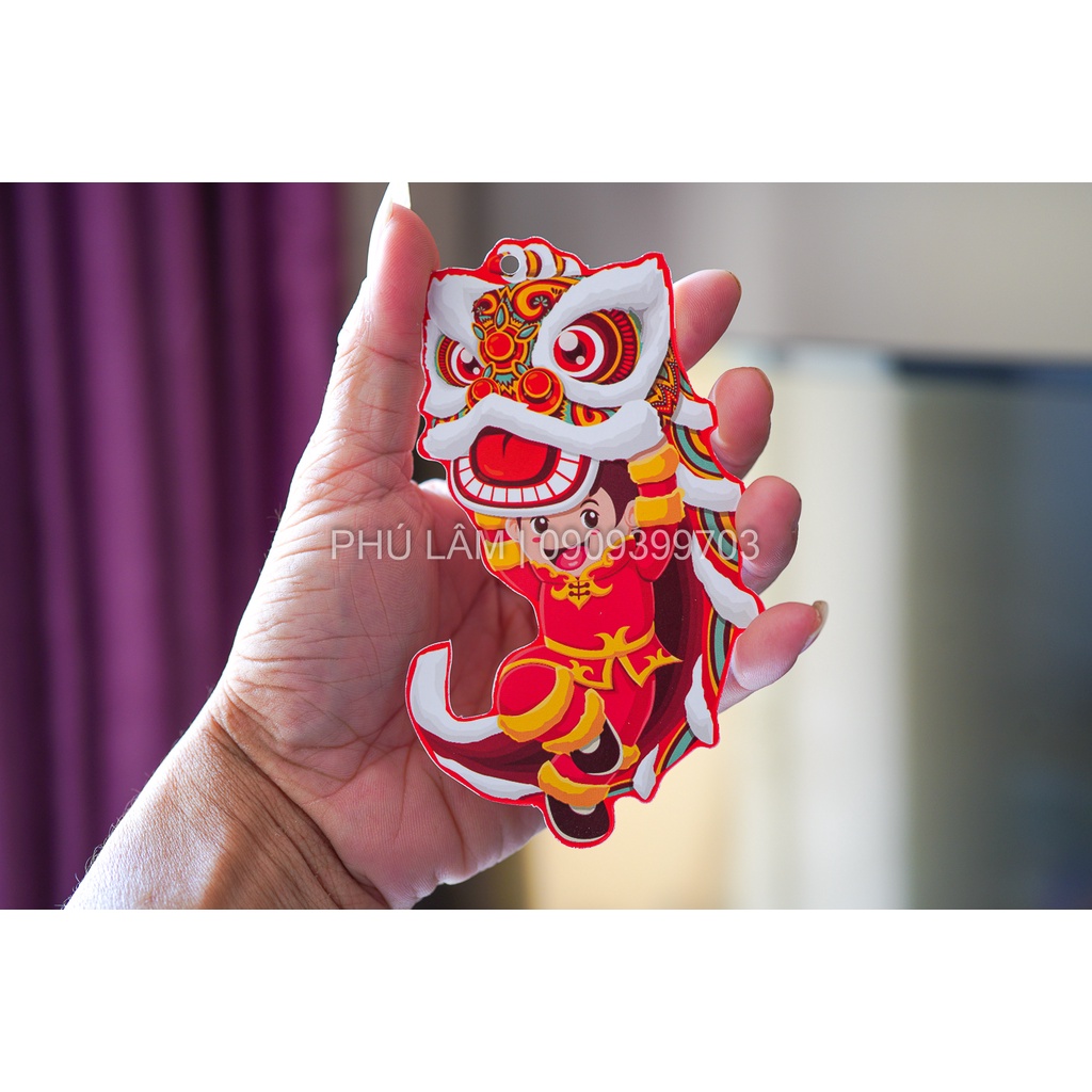 SET 10 HÌNH LÂN 2 MẶT TRANG TRÍ TẾT TREO CÂY MAI, Đào Đông, con lân may mắn