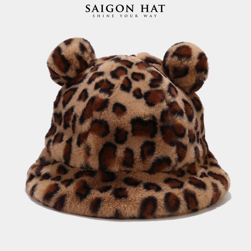 Nón bucket nữ lông mịn mũ tai bèo tai gấu dễ thương chuẩn form đẹp thời trang thu đông phong cách Hàn Quốc