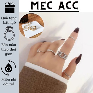 Set nhẫn nữ 5 chiếc nhẫn thời trang hình dây xích mạ bạc 925 sáng đẹp N2