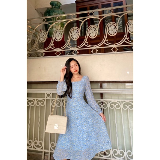 Váy đầm hoa nhí maxi tay phồng nữ tính (Fiona Dress)