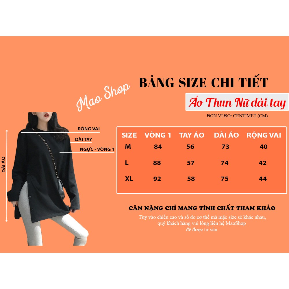 Áo thun nữ dài tay xẻ tà cotton phong cách unisex ulzzang Hàn Quốc C63 - Maomao