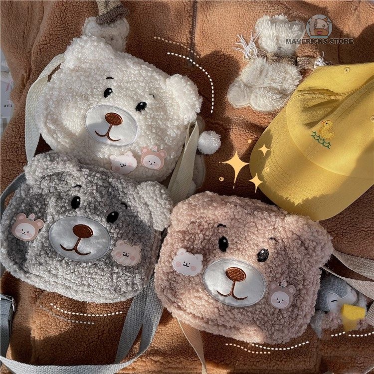 Túi đeo vai hình gấu bông dễ thương phong cách Retro Hàn quốc