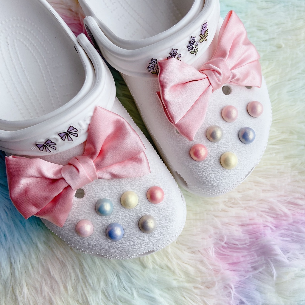 Set 14 Phụ Kiện Nút Giày Crocs Diy#Công Chúa Nơ Macaron Ngọc Trai Phù Hợp