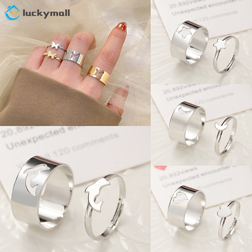 Bộ 2 Nhẫn Hình Bướm / Trái Tim / Ngôi Sao Thời Trang Hàn Quốc Lãng Mạn Cho Cặp Đôi