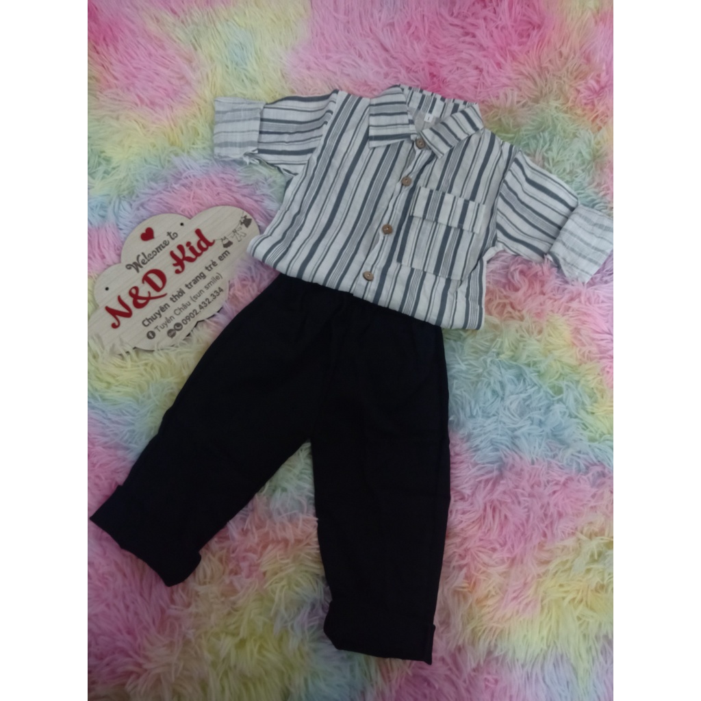 Set Áo Sơ Mi Đũi  - Quần Uni Dài Cho bé 10-20kg - N&D Kids
