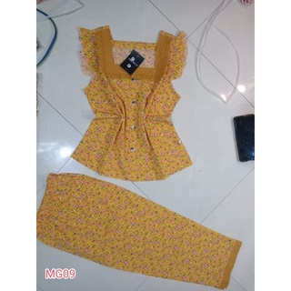 Đồ bộ nữ mặc nhà mùa hè quần lửng vải lụa Mango siêu mềm Size 3