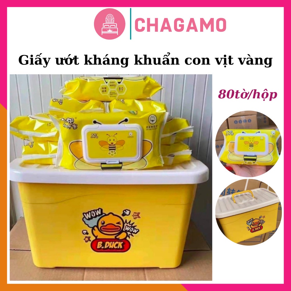 Khăn giấy ướt kháng khuẩn con vịt vàng loại 80 tờ 1 Hộp - Combo 10 hộp - Hàng nội địa trung cao cấp, giấy ướt B.Duck