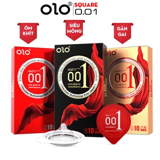 Combo bao cao su olo thin square black siêu mỏng yêu chân thực, olo thin square gold bcs gân gai & square red ôm khít