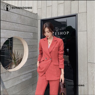 Set áo khoác Blazer + quần dài dáng rộng hình chim đại bàng cho nữ