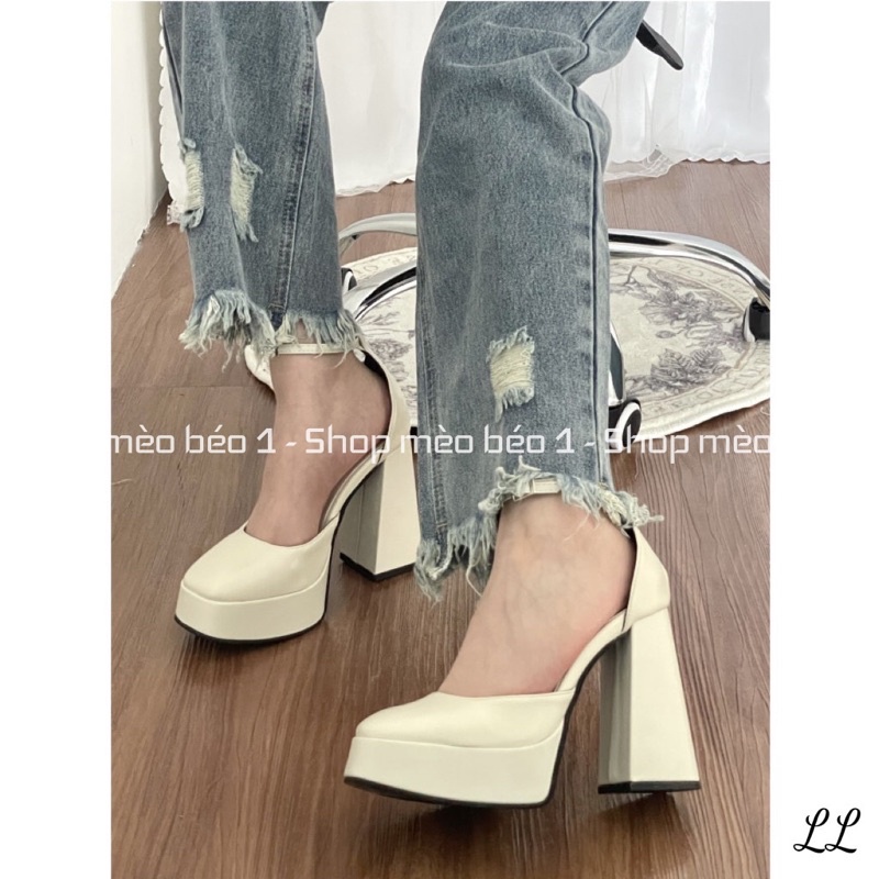 Sandal đế đúp bít mũi gót trụ fullbox hàng quảng châu cao cấp