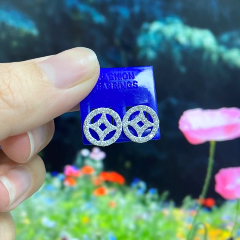 Bông tai kim tiền bạc ta đính đá nhỏ - Trang sức bạc Evasilver