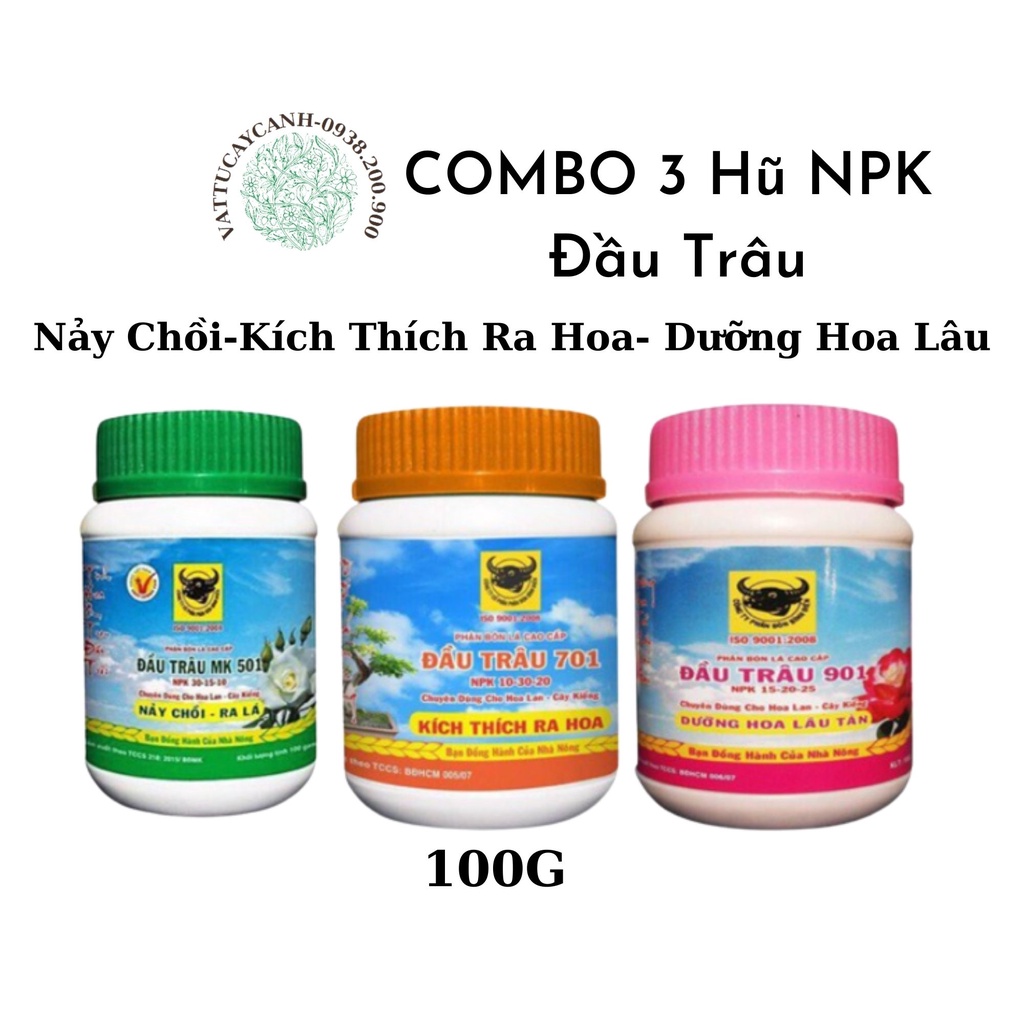 COMBO 3 Hũ NPK Đầu Trâu --Nảy Chồi-Kích Thích Ra Hoa- Dưỡng Hoa Lâu