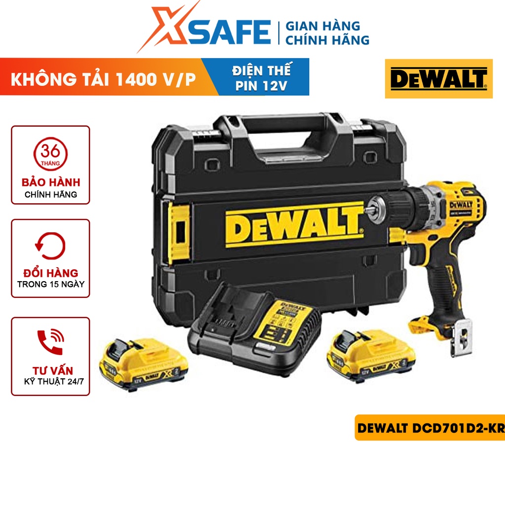 Máy siết vít dùng pin DEWALT DCD701D2-KR Máy khoan cầm tay điện thế 12V, động cơ không chổi than gọn nhẹ, vừa tay