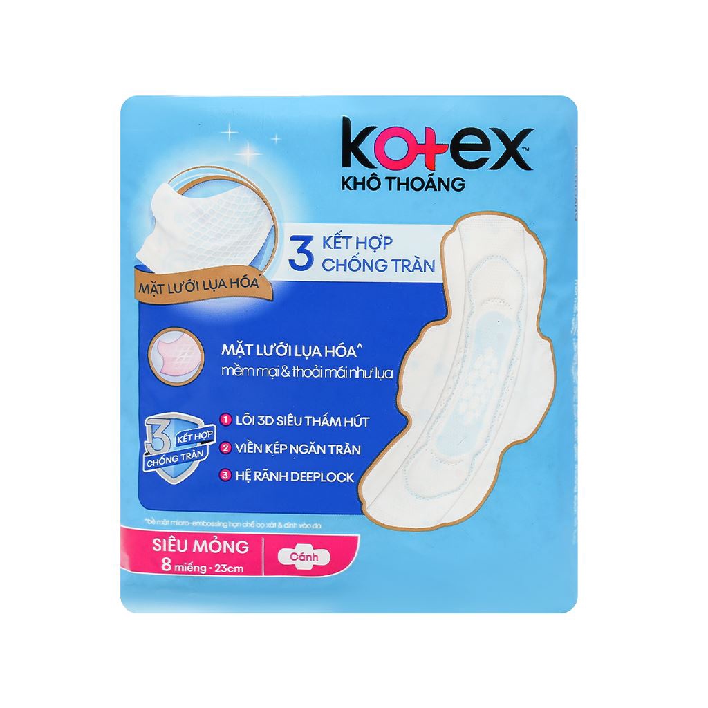 Băng vệ sinh Kotex khô thoáng siêu mỏng cánh 8 miếng