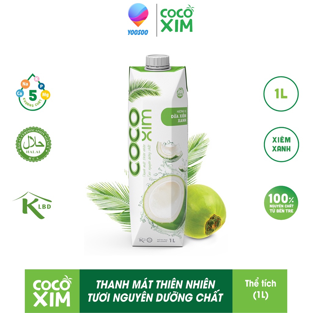 Hộp Nước dừa Xiêm xanh/ Xiêm Sen 100% dừa tươi nguyên chất Cocoxim 1000ml - Thương hiệu COCOXIM- YOOSOO MALL
