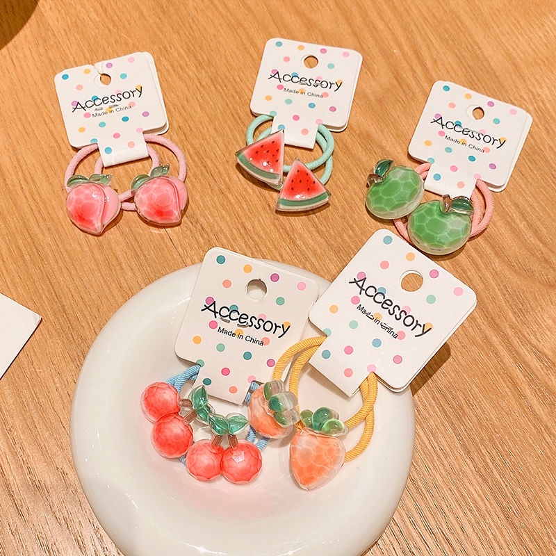 Dây Buộc Tóc Cao Su Co Giãn Hình Trái Cây Hoạt Hình Dễ Thương Cho Bé Gái