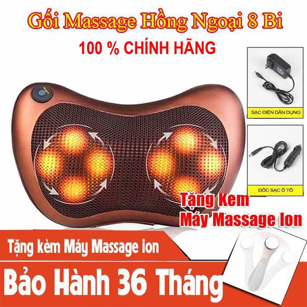 Gối mát xa cổ vai gáy 8 bi hồng ngoại tự động đảo chiều, máy massage hồng ngoại chuyên nghiệp