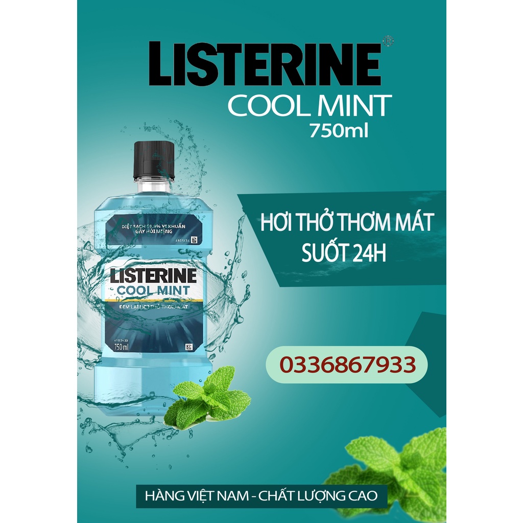 Nước Xúc Miệng Hương Bạc Hà Listerine Cool Mint 750ml Hàng Việt Nam