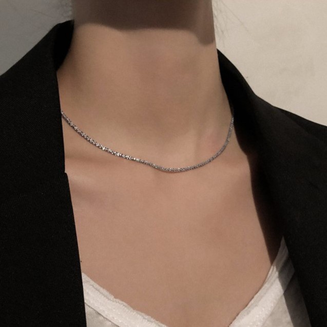 Dây chuyền chocker bạc 925 nữ sợi trơn xù lấp lánh Sparkling Choker độc đáo, xinh xẻo | HARMONY ACCESSORIES VC32