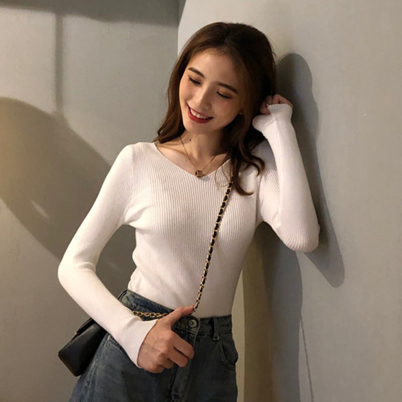 Áo sweater dệt kim phối cổ V cho nữ Baywellfashion | BigBuy360 - bigbuy360.vn