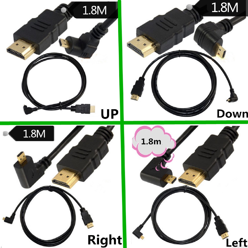 HDMI 1.4 A Male to Micro HDMI Male 90 Angled AV Extension Cable 1080P HD 1.8m