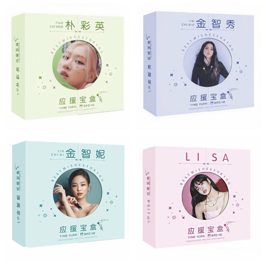 Hộp quà tặng thành viên LISA JENNIE ROSE JISOO BLACKPINK viền tròn có poster postcard bookmark banner huy hiệu idol kpop