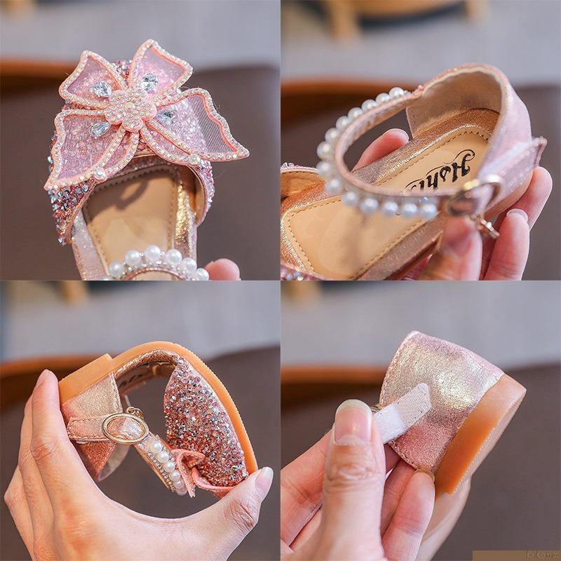 Đôi giày sandal kiểu nơ đính kim sa lấp lánh phong cách Hàn Quốc dành cho bé gái
