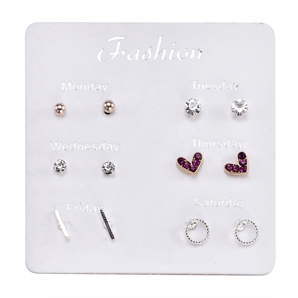 Cod Qipin Set 6 đôi khuyên tai đính đá thời trang cho nữ