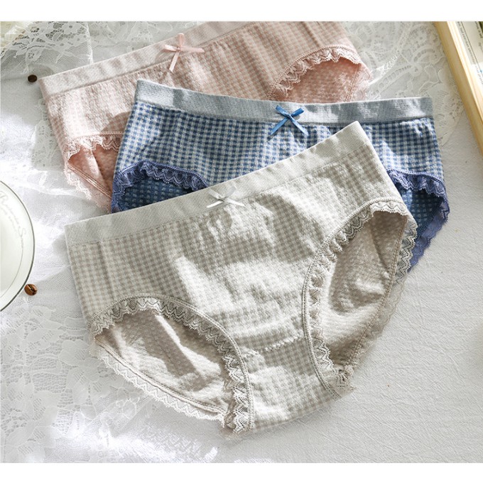 Quần Lót Cotton Họa Tiết Caro Nơ Xinh - Dễ Thương Min Underwear 16087 (Freesize 45 - 58kg) | BigBuy360 - bigbuy360.vn