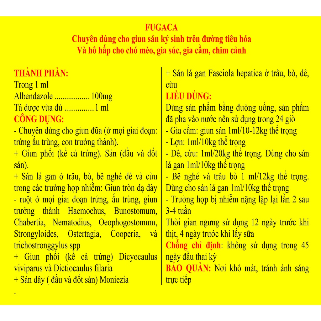 1 lọ FUGACA 100 ml dùng tốt cho chó, mèo, gia súc, trâu bò lợn, gia cầm, gà chọi, gà đá, chim cảnh