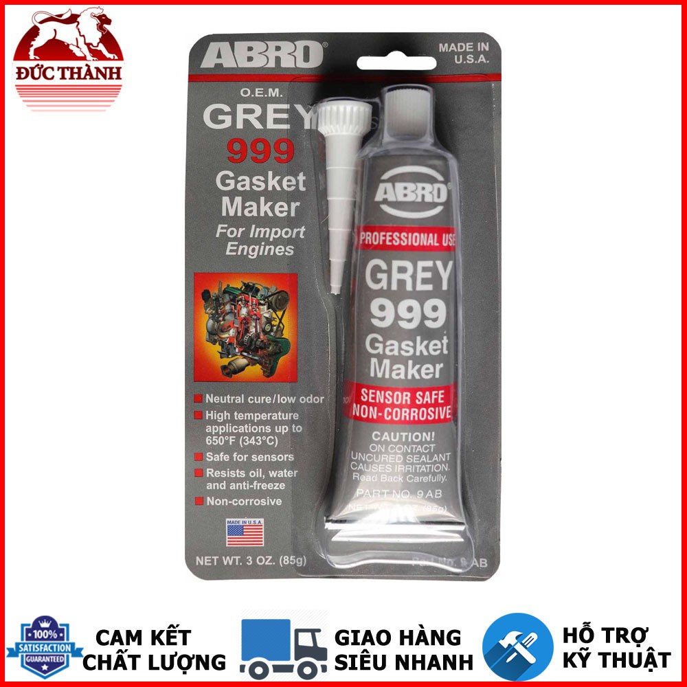 KEO RTV SILICONE CHỊU NHIỆT CHUYÊN DÙNG LÀM GIOĂNG MÁY LÀM RON ABRO 999 GASKET MAKER 85G (MÀU XÁM)