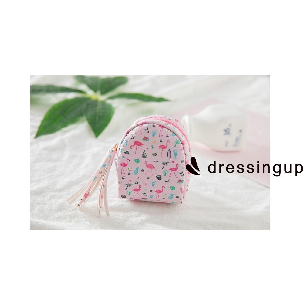 Túi ví đựng tiền xu mini in hình chim hồng hạc có móc khóa cho nữ