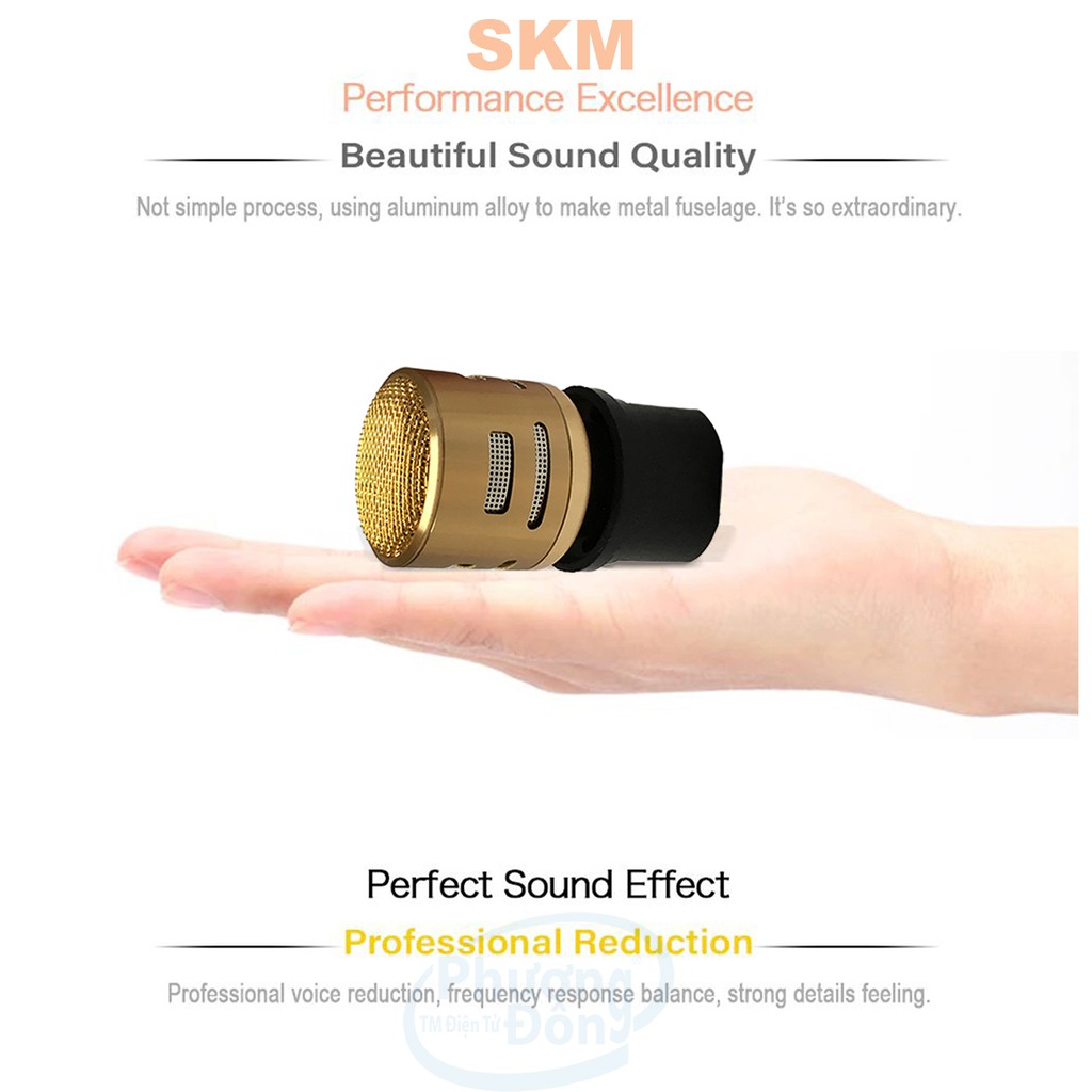 Củ Micro SKM9 Năng động Đầu lõi nhôm màu vàng. Dynamic độ nhại cao, hút âm, giảm hú tốt