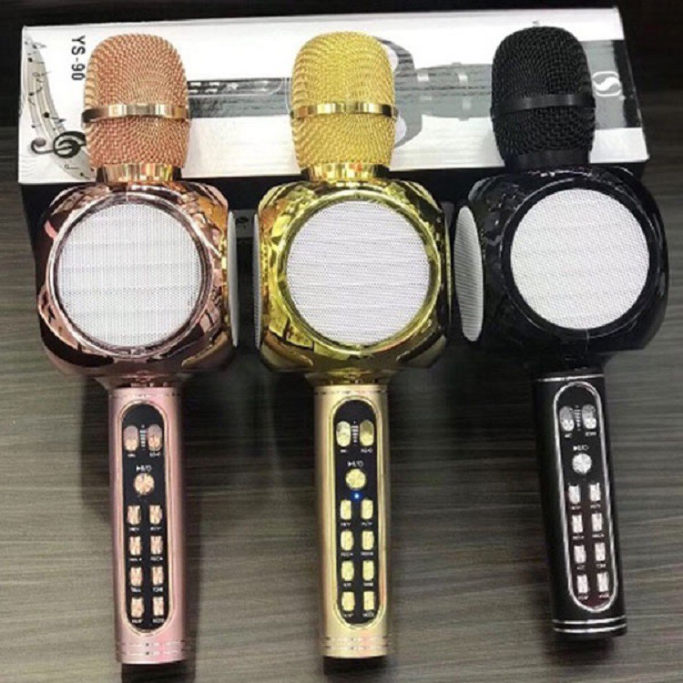 Micro Bluetooth Hát Karaoke Tích Hợp Loa Bass Hay YS90, Mic Bắt Giọng, Âm Thanh Trong Lớn, Gắn Usb, Thẻ Nhớ, Cổng 3.5