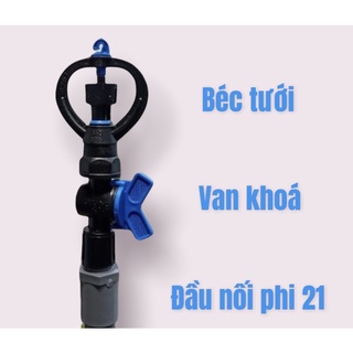 Bộ 5 béc tưới, 5 van điều áp, 5 nối 21 mm cho hệ thống tưới cây phun mưa xoay 360 độ phi 21 mm