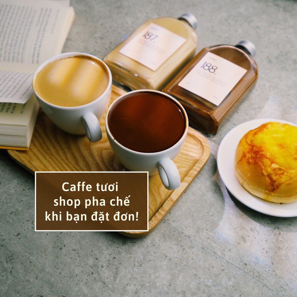 Set 2 chai cà phê tươi COFFEE187, cafe tiện lợi rang mộc, pha máy, uống liền, tặng kèm túi vải bảo ôn và gel giữ lạnh 8h