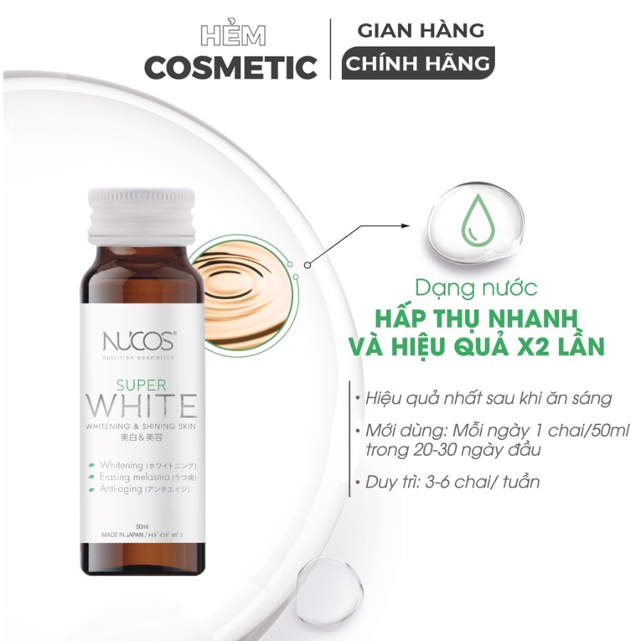 Collagen trắng da mờ thâm nám Nucos Super White 50ml x 10 chai - Hẻm Cosmetic