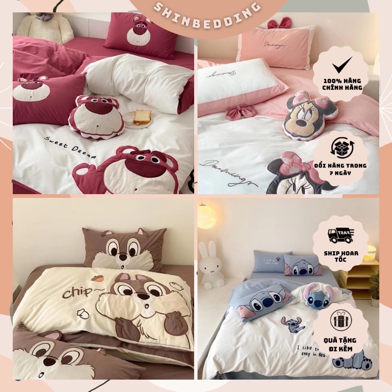 Set Chăn Ga Cotton Linen Hoạt Hình Cao Cấp Tặng Kèm Gối Bông (Shinbedding)