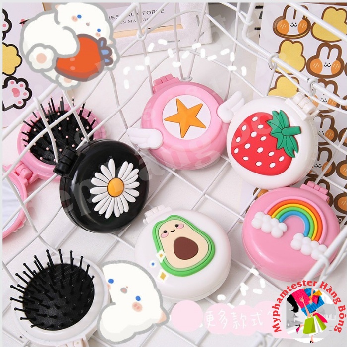 Lược gấp gọn kèm gương mini cho bạn gái, đồ gia dụng thông minh tiện ích