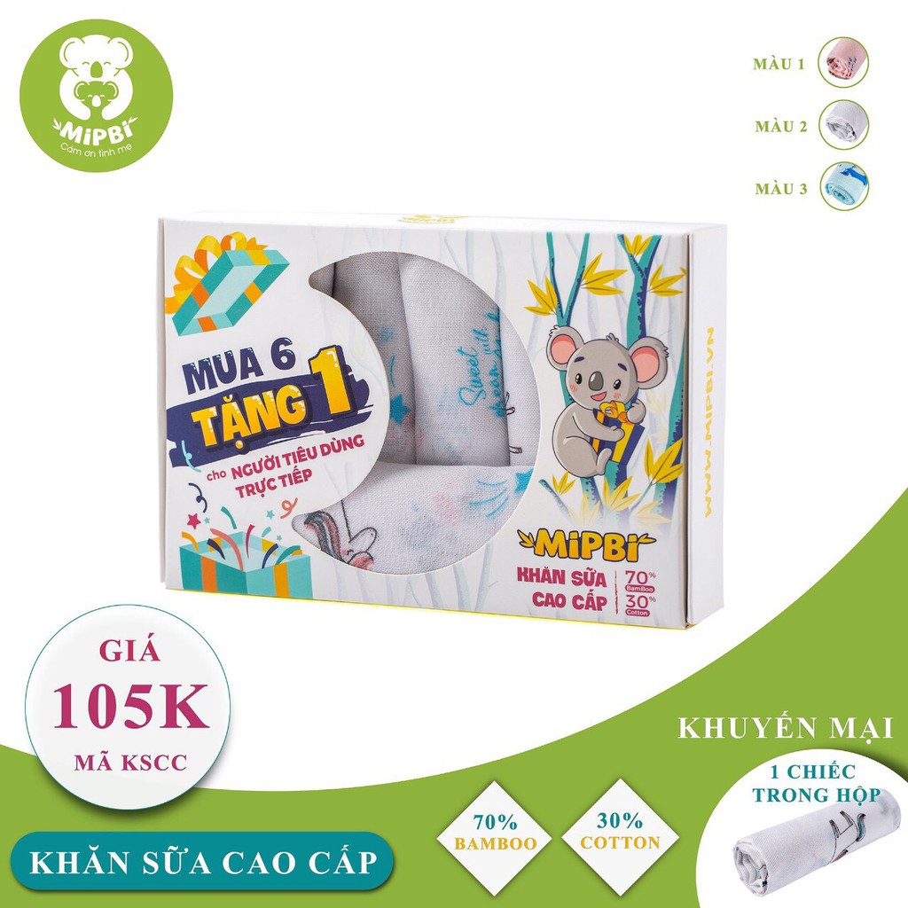 Khăn sữa MIPBI 70% tre, 30% cotton sợi tre siêu mềm (mua 6 tặng thêm 1 )