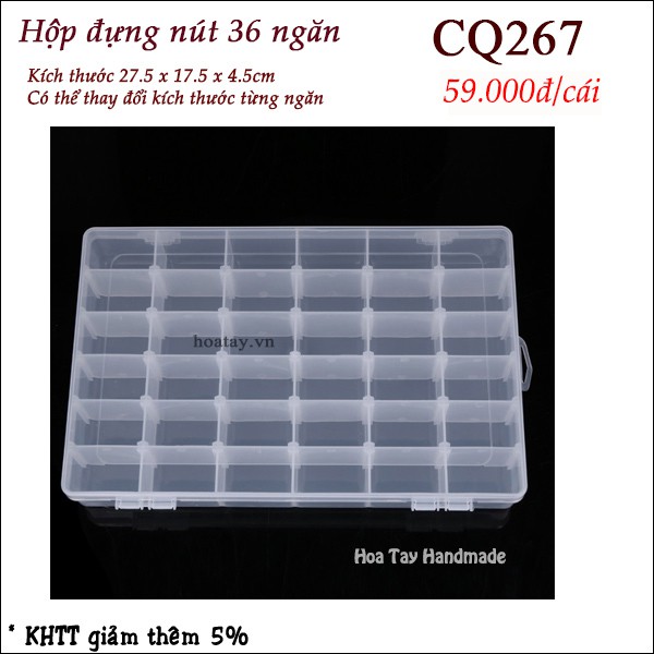 Hộp đựng nút, phụ kiện, hộp nhựa 36 ngăn có thể thay đổi kích cỡ từng ngăn CQ267