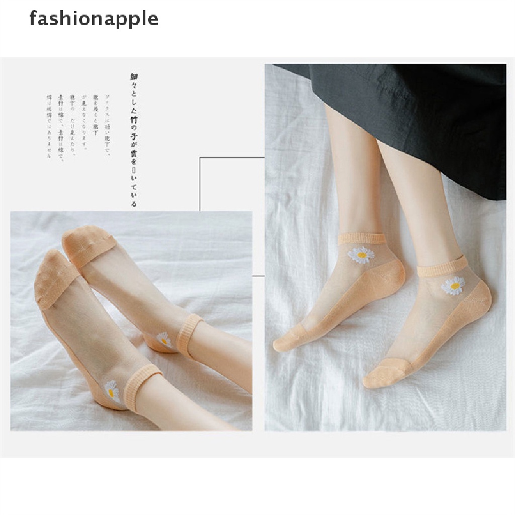 Vớ cổ ngắn mềm mại siêu mỏng co giãn trong suốt in họa tiết hoa cúc thời trang cho nữ