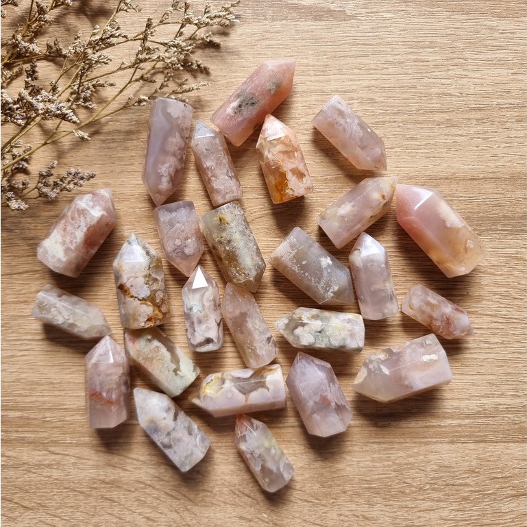 Trụ mã não hoa anh đào mini (Blossom Agate), dùng thanh tẩy trong Tarot, Reiki, thiền định, trụ phong thủy